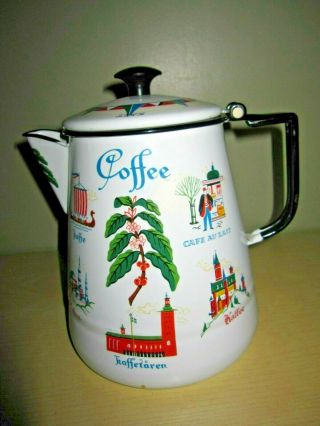 Lg Vintage Kaffetaren Swedish Porcelain Enamelware Coffee Pot Scandinavian Java