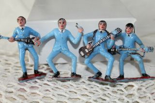 Vintage The Beatles Tiny Hard Plastic Dolls 2 1/4 " Tall Made In Hong Kong