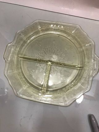 Vintage Yellow Depression Glass Divided Plate Serving Party Dish 10”x 9 1/2” 2