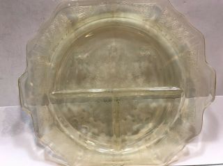 Vintage Yellow Depression Glass Divided Plate Serving Party Dish 10”x 9 1/2” 3