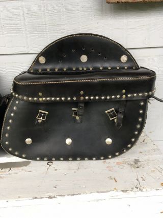 Vintage Leather Motorcycle Saddle Bags Black Leather Nickel Bags