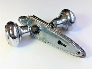 Silver Toned Door Knob And Back Plate Set 1 1/2 " X 6 " Vintage Hardware Keyhole