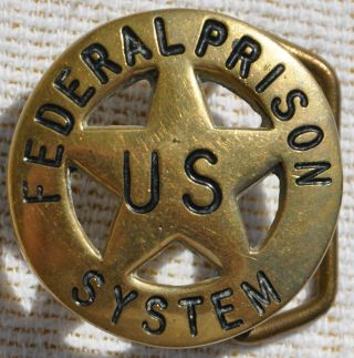 Vintage Old Brass Belt Buckle Us Federal Prison System Corrections Service Vtg