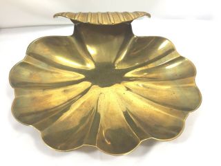 Vintage Large Heavy Solid Brass Clam Shell Scalloped Dish Tray Bowl 26015 India