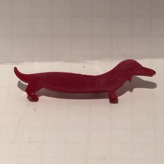 Vintage Carved Dachshund Dog Cherry Red Bakelite Pin Brooch 3.  25”