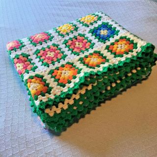 Vtg Crocheted Granny Square Afghan Throw Blanket 61.  25 " X 68.  5 - Pristine Cond.