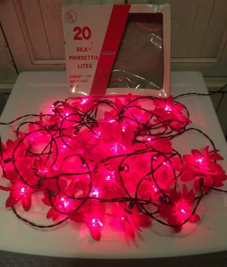 Vintage Christmas Noma Poinsettia 2 Strings Of 20 Lights/40 In All