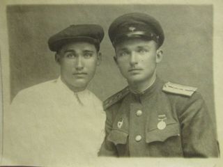 Russian Soldiers Uniform Beefcake Man Two Brothers 1944 Ww2 Vintage Photo