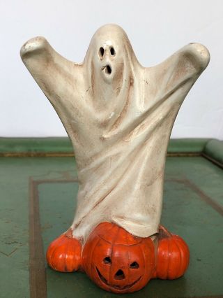 Vintage 1977 Byron Molds Ceramic Ghost Halloween Figure Jack O Lantern