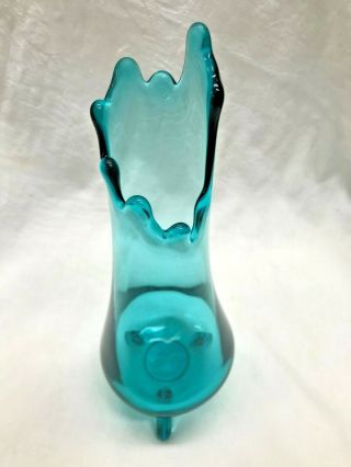 Teal Blue 3 Footed Viking Swung Vase Vintage Art Glass 12 " Tall
