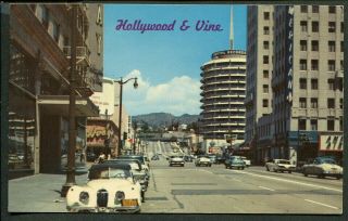 Vintage Postcard Hollywood & Vine Capitol Records Jaguar Xk120 Sports Car 977003
