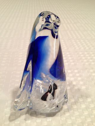 Vintage MURANO ART GLASS COBALT BLUE PENGUIN w/BABIES Figurine Paperweight 3