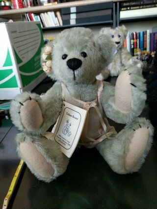 Ooak Handmade Teddy Bear Grey Tatum Bear With Vintage Fabric Felt Paws