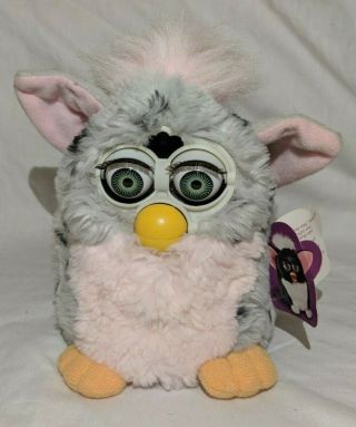 Vintage Furby 1998 Gray Black Spots Pink Belly And Ears With Tags Non -