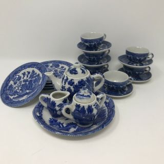 24 Piece Vintage 1950s Japan Blue Willow Childs Toy Dishes Tea Set - Perfect