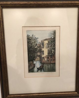 Vintage Etched Engraving Painting Signed Framed Venice