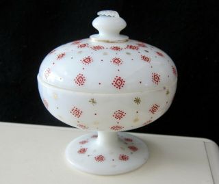 Vintage Milk Glass Red Decoration Candy Dish With Lid