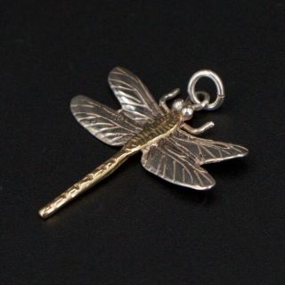 Vtg Sterling Silver & Gold Accent Navajo Signed Courtney Dragonfly Pendant 1.  5g