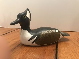 Herb Daisey Jr Decoy Carved Hooded Merganser Duck Chincoteague,  Va 2003 7.  5”