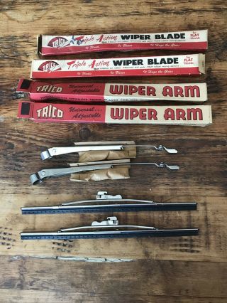 Vintage Nos Trico Windshield Wiper Blades W/ Dots & Wiper Arms In Boxes