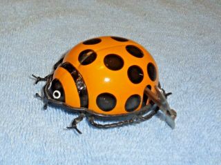 Vintage Tin Lady Bug Wind Up Toy - Yellow Orange With Black Dots
