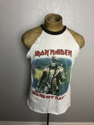 1987 Iron Maiden Shirt L Stranger In A Strange Land Make My Day Vintage Chopped