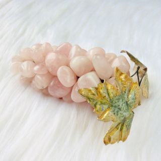 Vintage 1970 ' s Rose Quartz Gemstone Grape Cluster with Leaves,  Rare Collectible 2