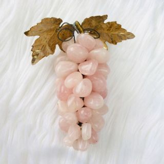 Vintage 1970 ' s Rose Quartz Gemstone Grape Cluster with Leaves,  Rare Collectible 3