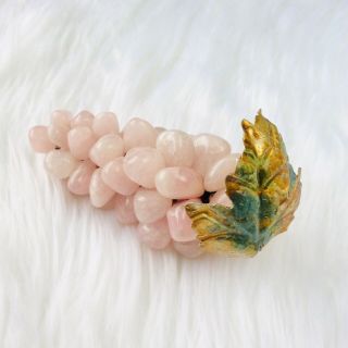 Vintage 1970 ' s Rose Quartz Gemstone Grape Cluster with Leaves,  Rare Collectible 5