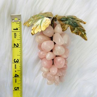 Vintage 1970 ' s Rose Quartz Gemstone Grape Cluster with Leaves,  Rare Collectible 7