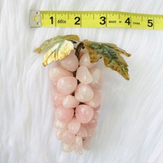 Vintage 1970 ' s Rose Quartz Gemstone Grape Cluster with Leaves,  Rare Collectible 8