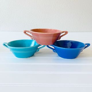 Vintage Harlequin Pottery Cream Soup Bowls Set Of Three Homer Laughlin
