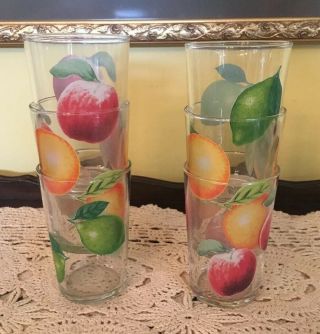 Set Of Six (6) Anchor Hocking Vintage Orange,  Apple and Lime Juice Glasses - 6oz 8