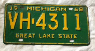 Vintage Michigan 1968 Metal State License Plate Great Lake