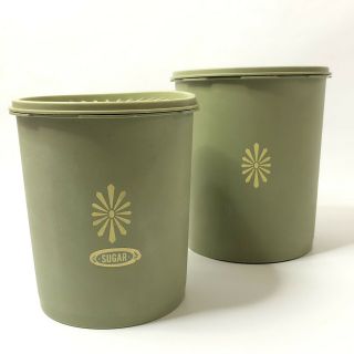 Vintage Tupperware 2 Canister Set Avocado Green Servalier 805 & 807 With Lids