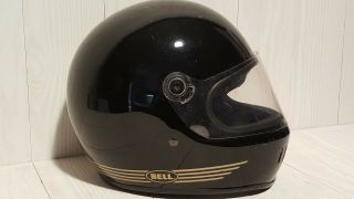 Vintage Bell Motorcycle Helmet Size 7.  5 Full Face Visor Black Gold Needs Lining