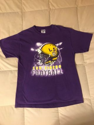 Vintage Lsu Tigers Football T Shirt By Jerzees Heavyweight Cotton Size Large