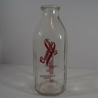 Vintage One Pint Milk Bottle Creamerie Dairy Conneaut Ohio