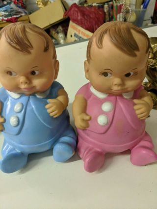 Vintage Uneeda Plumpees 1968 Squeak Baby Boy And Girl Rubber Doll Toy 8 "