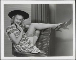 Nylons And Garters Blonde Leggy Spicy Pin - Up Vintage 1940s Cheesecake Photograph