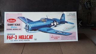 Vintage Balsa Wood Kit Wwii F6f - 3 Hellcat Giant Scale Model Guillow 
