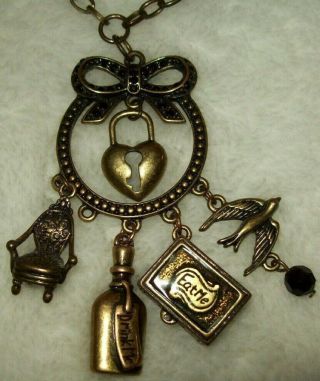 Rare Vintage Disney Alice In Wonderland Charm Necklace Brass/copper Eat Drink Me