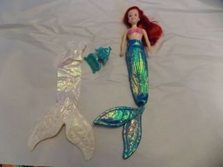 1990 Vtg Tyco Ariel Doll The Little Mermaid W/ Shiny Blue & Wedding Fins,  Brush