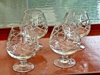 Vintage Hand Cut Crystal Cognac Balloon Glasses Set Of 4 Bohemia C 196