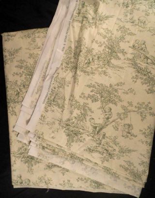 7yds Vintage P.  Kaufmann Toile French Children Frolicking,  Playing,  Green On Cream
