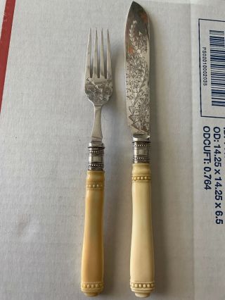 Vintage Hh&s Silver Plated Knife And Fork Flower On Vine Design