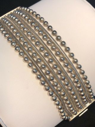 Vintage Silver Plated Heavy Multi Chain Strand Bracelet 7.  5 Inches 1 1/2 Wide