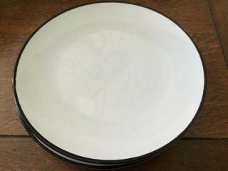 5 Vintage Ava ' s Greenhouse Stoneware White Dinner Plates 10 1/2”Japan Black Rim 3