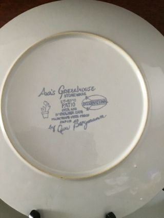 5 Vintage Ava ' s Greenhouse Stoneware White Dinner Plates 10 1/2”Japan Black Rim 6