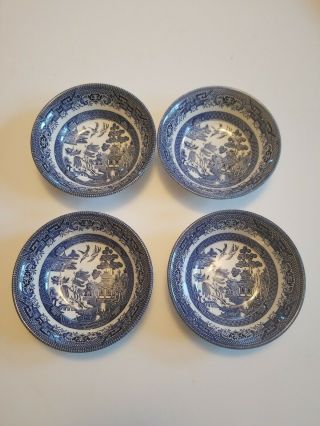 (4) Vintage Churchill England Blue Willow Georgian Coupe Cereal Bowls 6 1/4 "